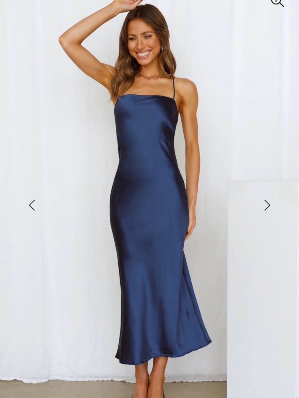Hello Molly Navy Satin Slip Midi Dress